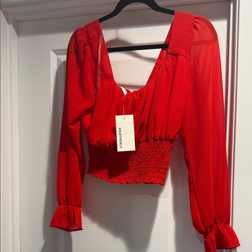 Vibrant Red Sheer Blouse by Nasty Gal